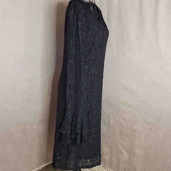 LEW MAGRAM Black Ruffled and Lace Dressy Dress Size 12 - Picture 5 of 7
